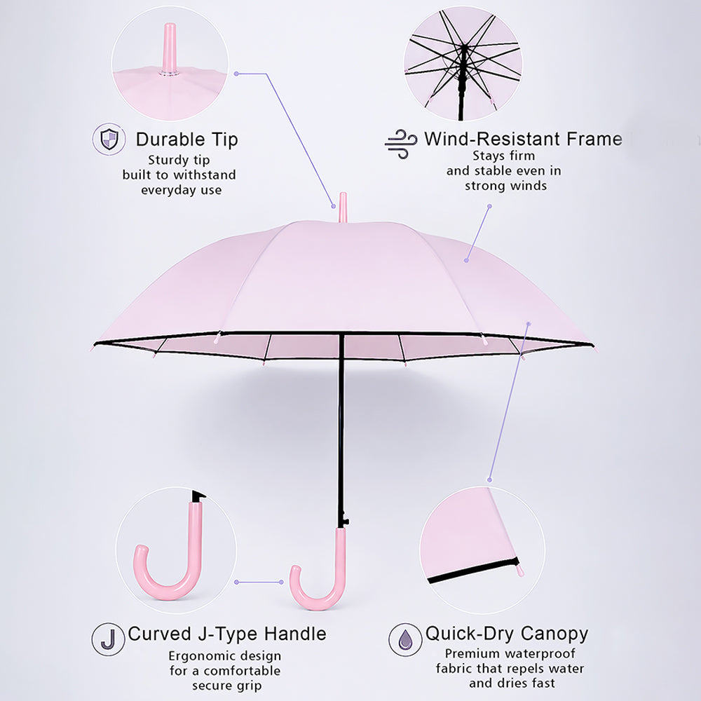 Pastel Pink Solid Black border Umbrella for Adults