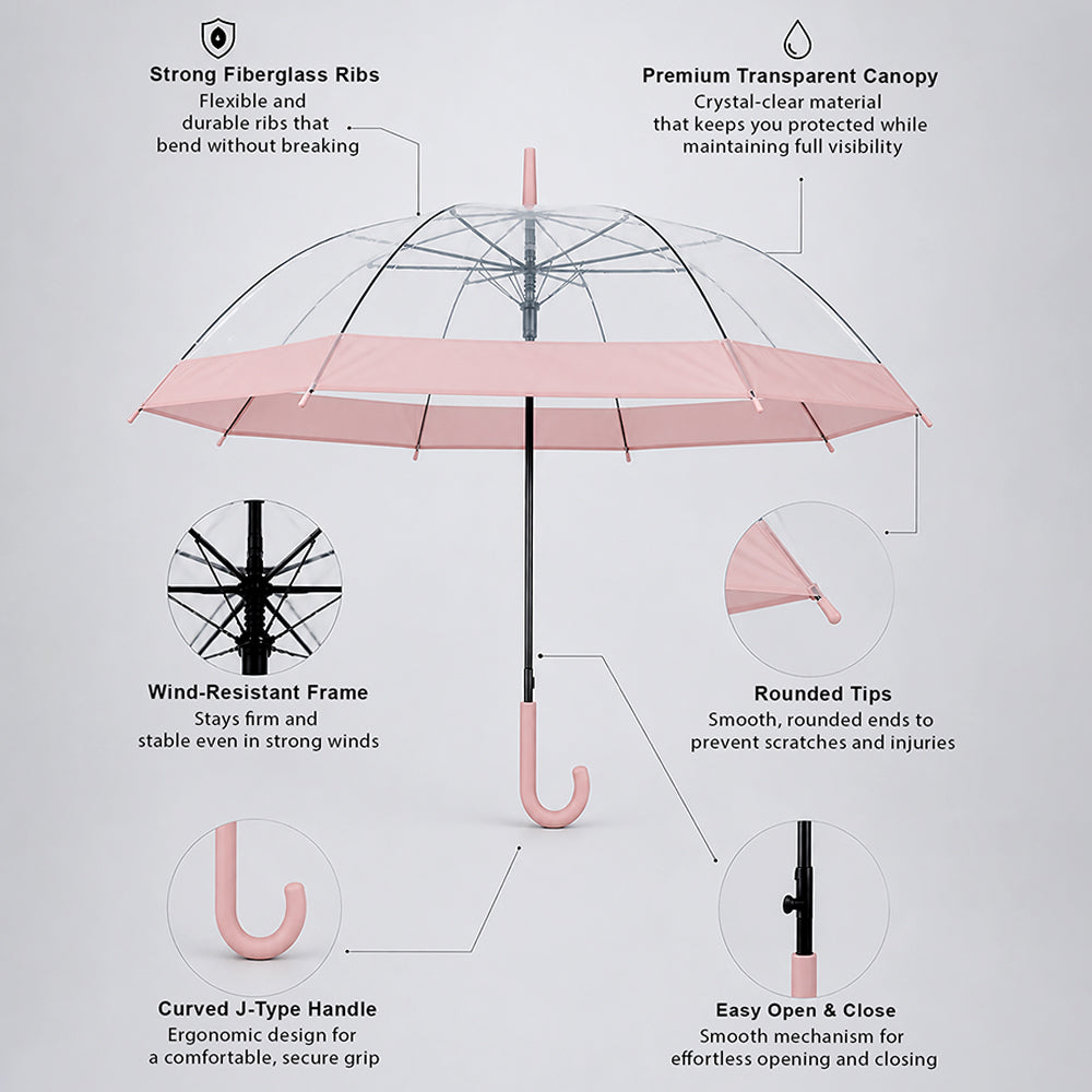 Peach Big Border Transparent Umbrella for Teens & Adults