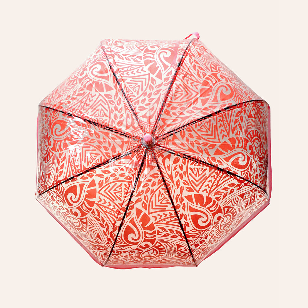 Self Print Pink Transparent Umbrella for Kids and Teens, 8yrs - 15yrs