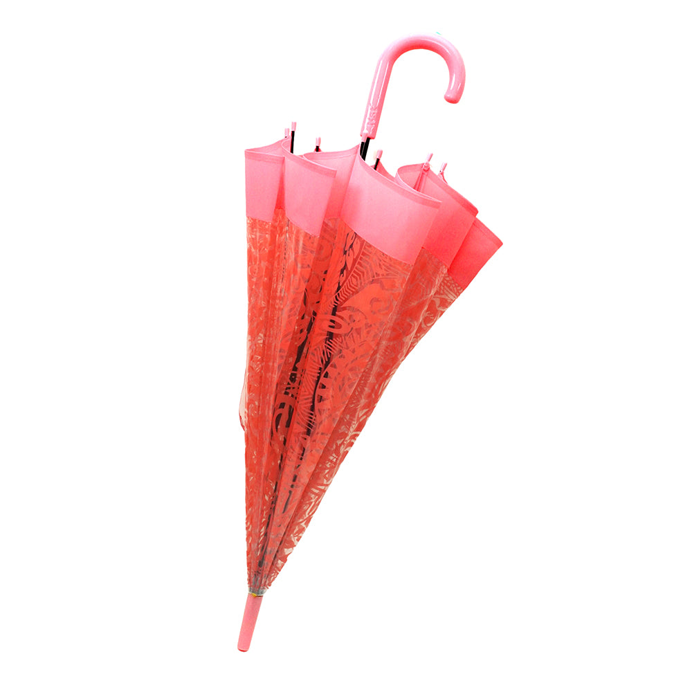 Self Print Pink Transparent Umbrella for Kids and Teens, 8yrs - 15yrs