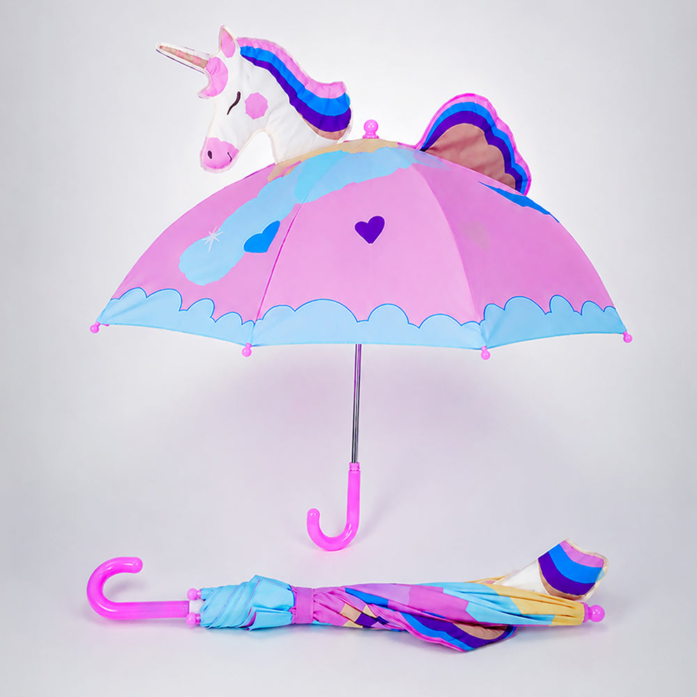 3D Face Pink Unicorn Umbrella for Kids-3-8Y