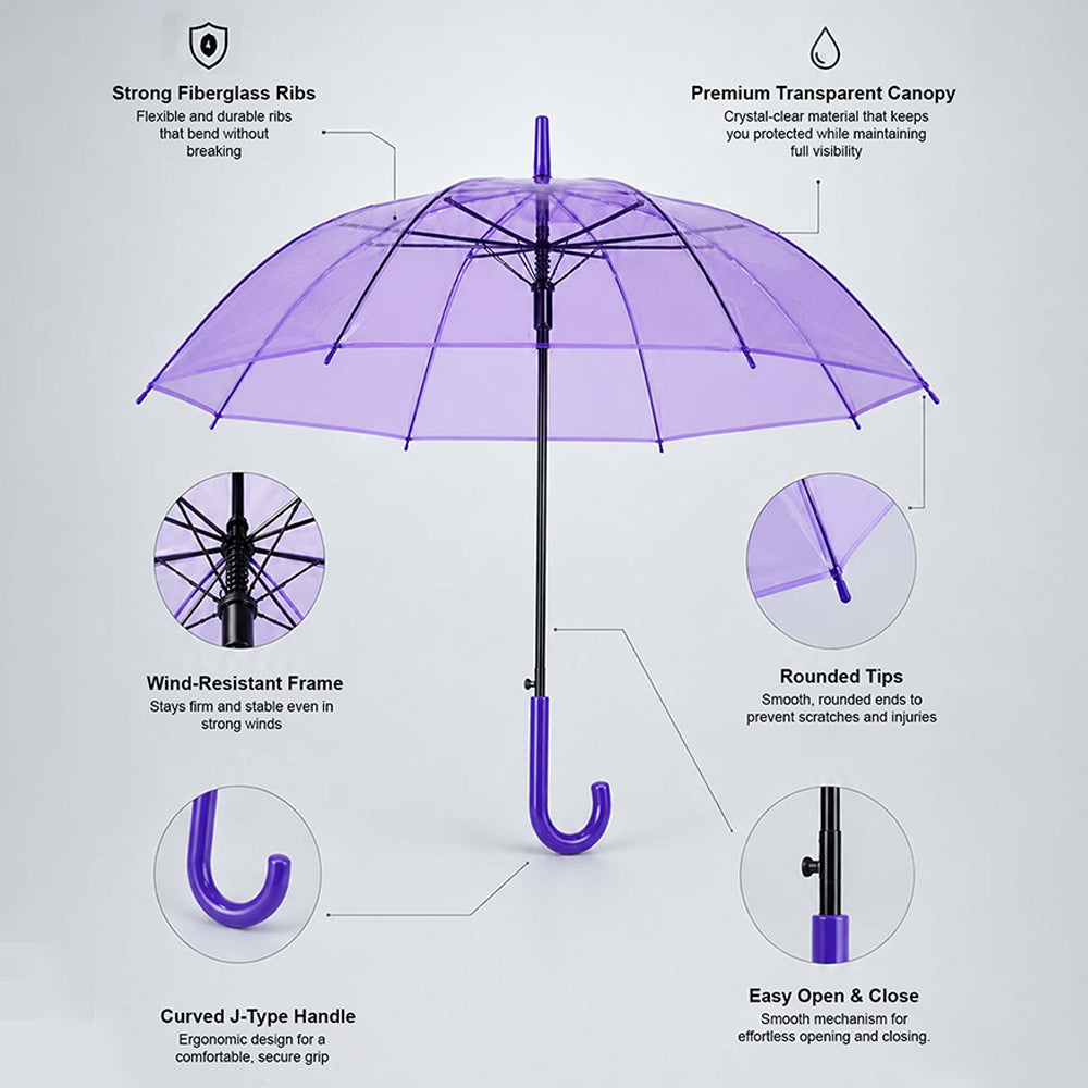 Rich Purple Jelly Transparent Umbrella for Teens & Adults
