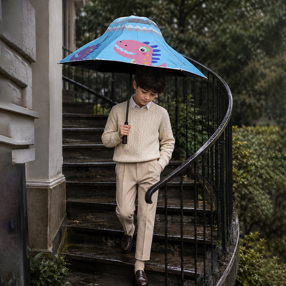 Blue Dino, Unique Spanish Patio Style Kids Umbrella, 5-12 years, Blue