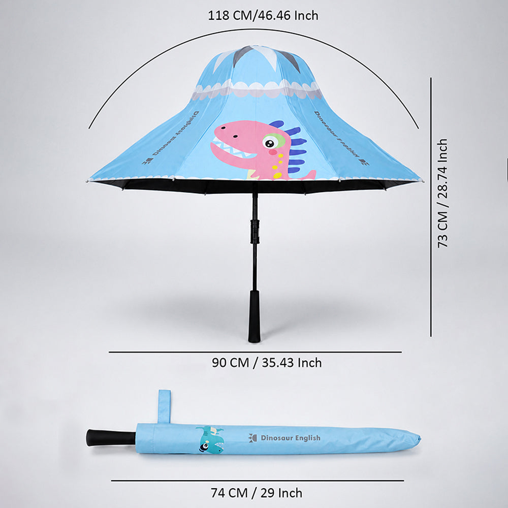 Blue Dino, Unique Mexican Hat Style Kids Umbrella, 5-12 years, Blue
