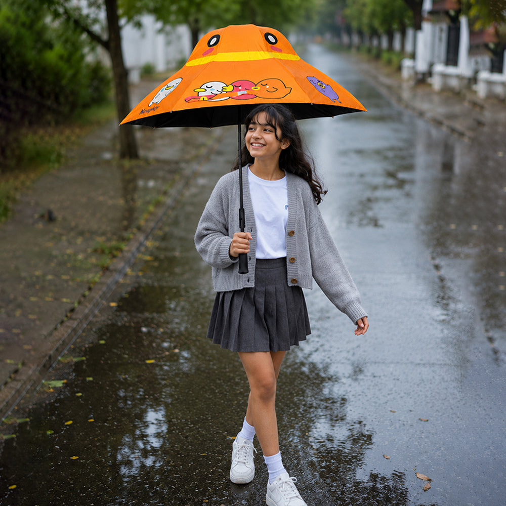 3 Ducklings theme, Unique Mexican Hat Style Kids Umbrella, 5-12 years, Orange