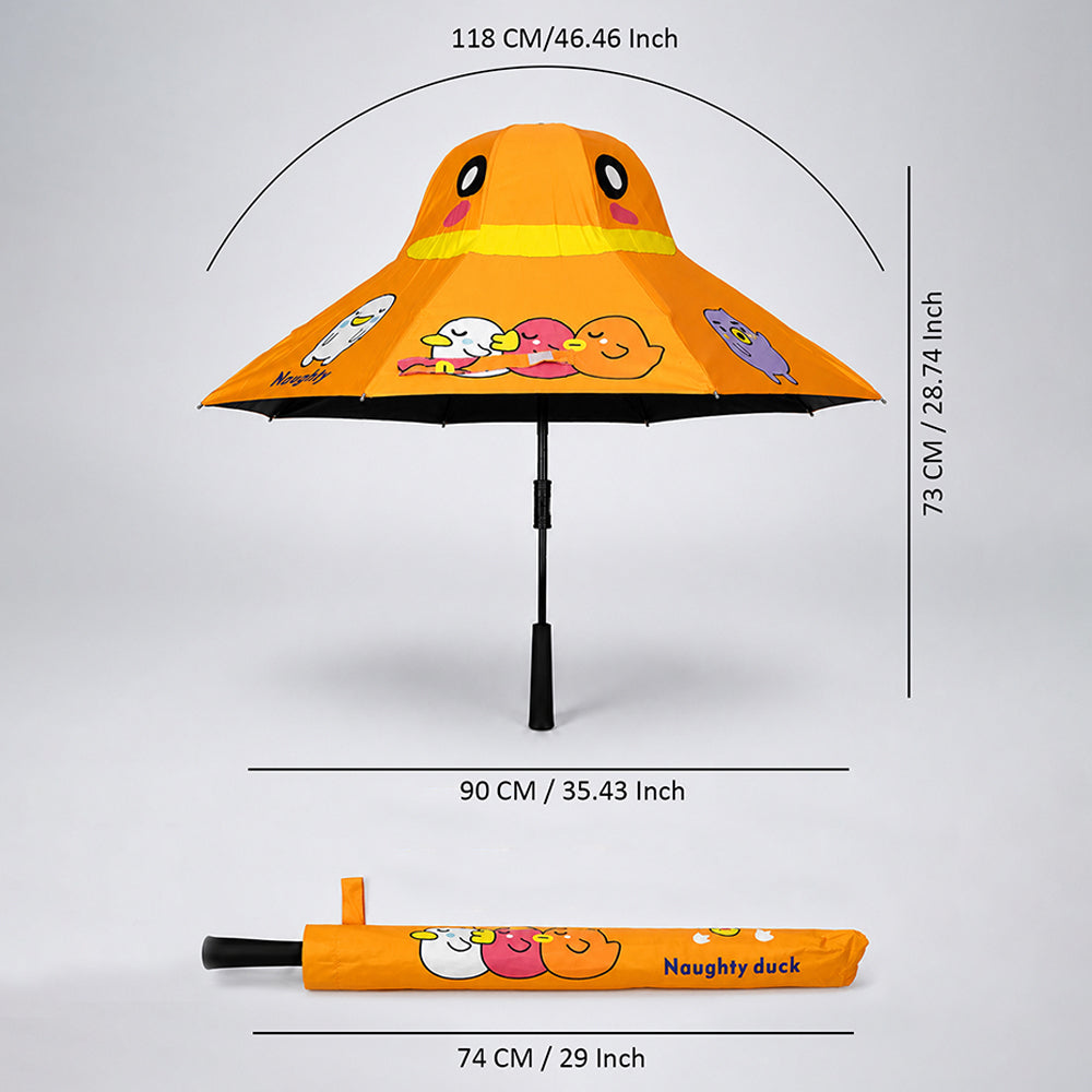 3 Ducklings theme, Unique Mexican Hat Style Kids Umbrella, 5-12 years, Orange