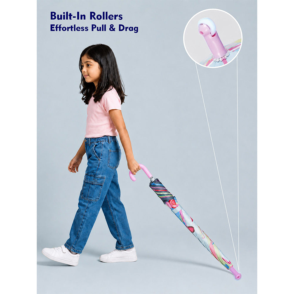 Wheel style Strawberry & Teddy Printed UPF 50+ Kids-Umbrella-5-10Y