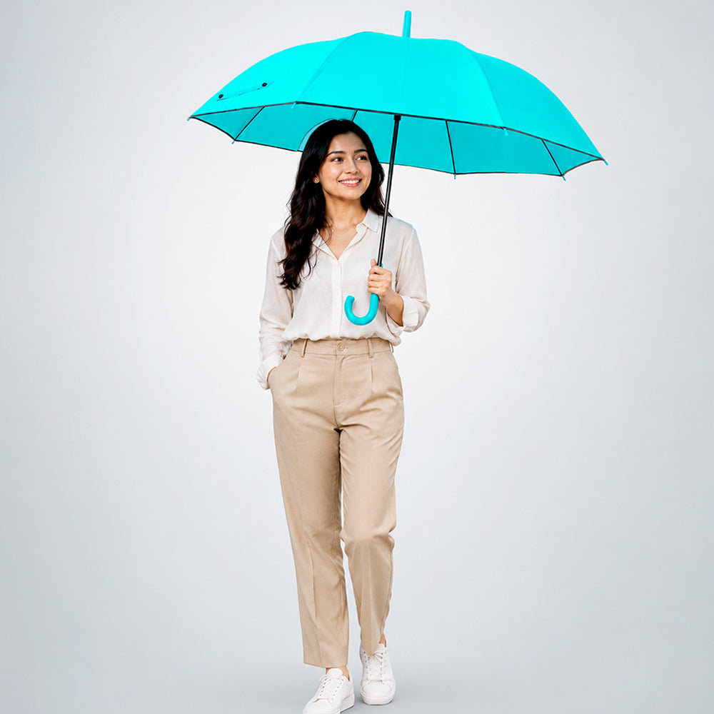 Teal Solid Black border Umbrella for Adults & Teens