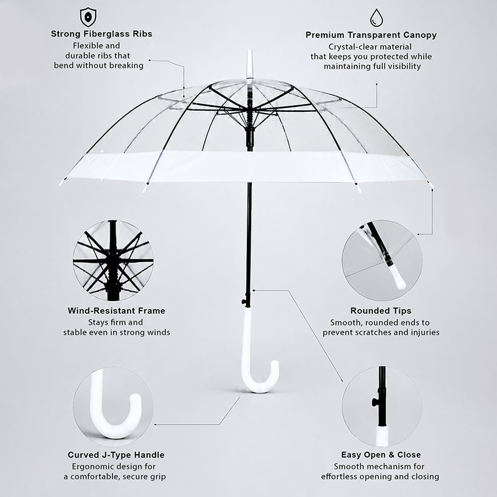 White Big Border Transparent Umbrella for Teens & Adults
