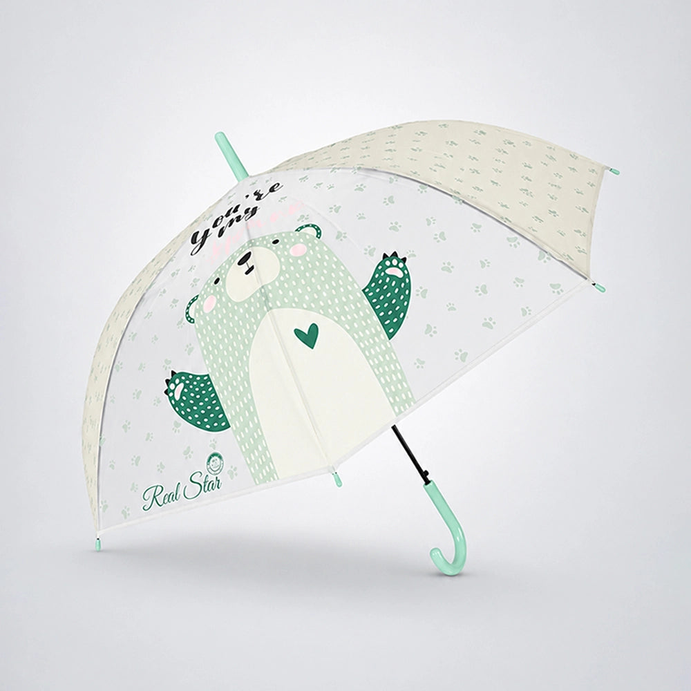 Light Green, Translucent Kelly-Jo all over teddy paws Rain and All-season Umbrella for Kids & Adults