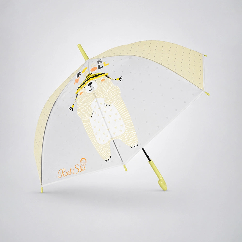 Olive Green, Translucent Rock and Roll Kelly Jo Teddy print with polka dots, Rain and All-season Umbrella for Kids & Adults