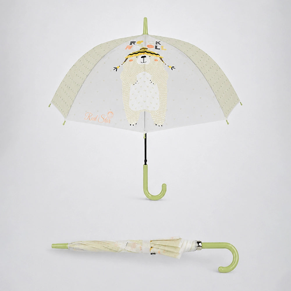 Olive Green, Translucent Rock and Roll Kelly Jo Teddy print with polka dots, Rain and All-season Umbrella for Kids & Adults