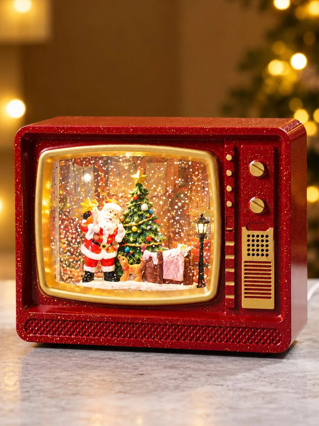 Santa Vintage TV, with Musical Glitter Water and Lights, Christmas Home Décor