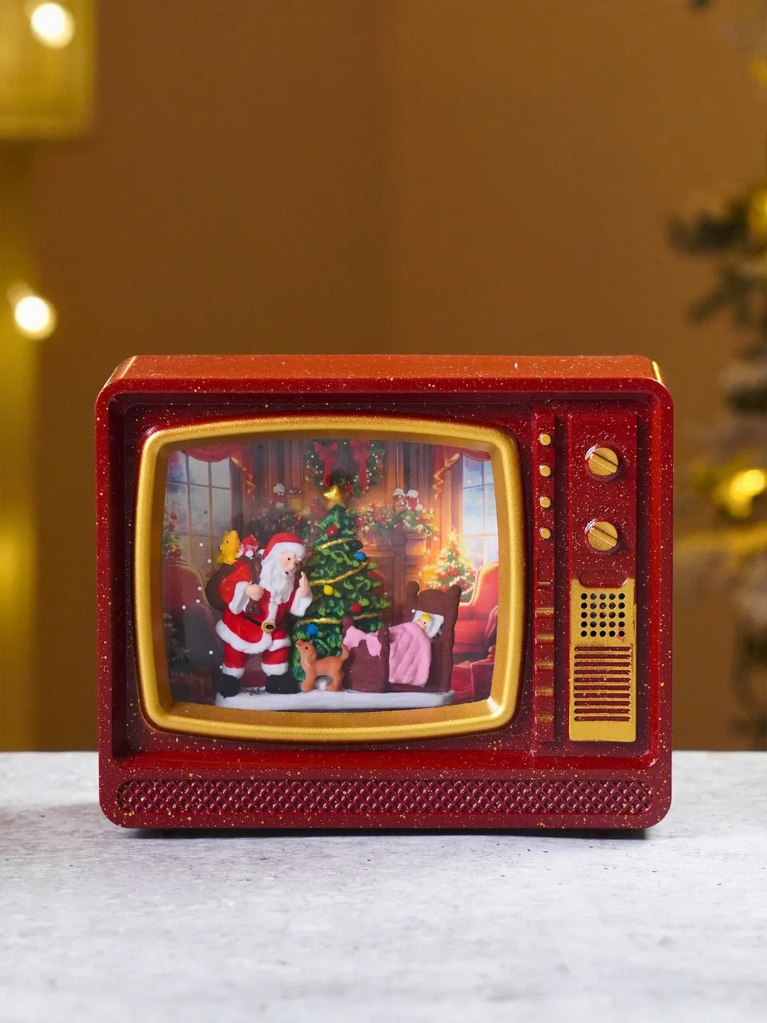 Santa Vintage TV, with Musical Glitter Water and Lights, Christmas Home Décor