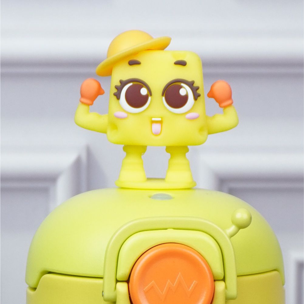 Yellow 3D Cheese Toy Lid Kids Stainless Steel Water Bottle,500ml
