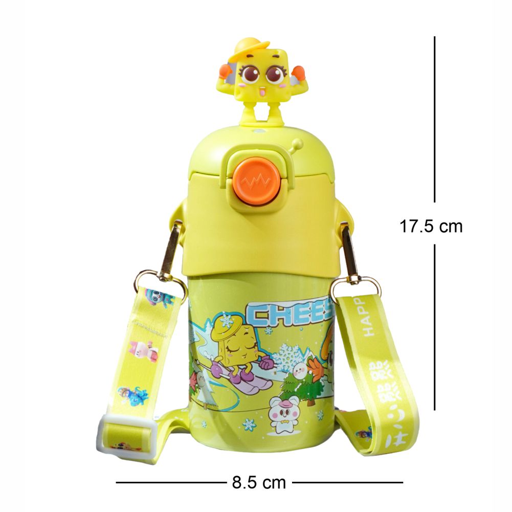 Yellow 3D Cheese Toy Lid Kids Stainless Steel Water Bottle,500ml