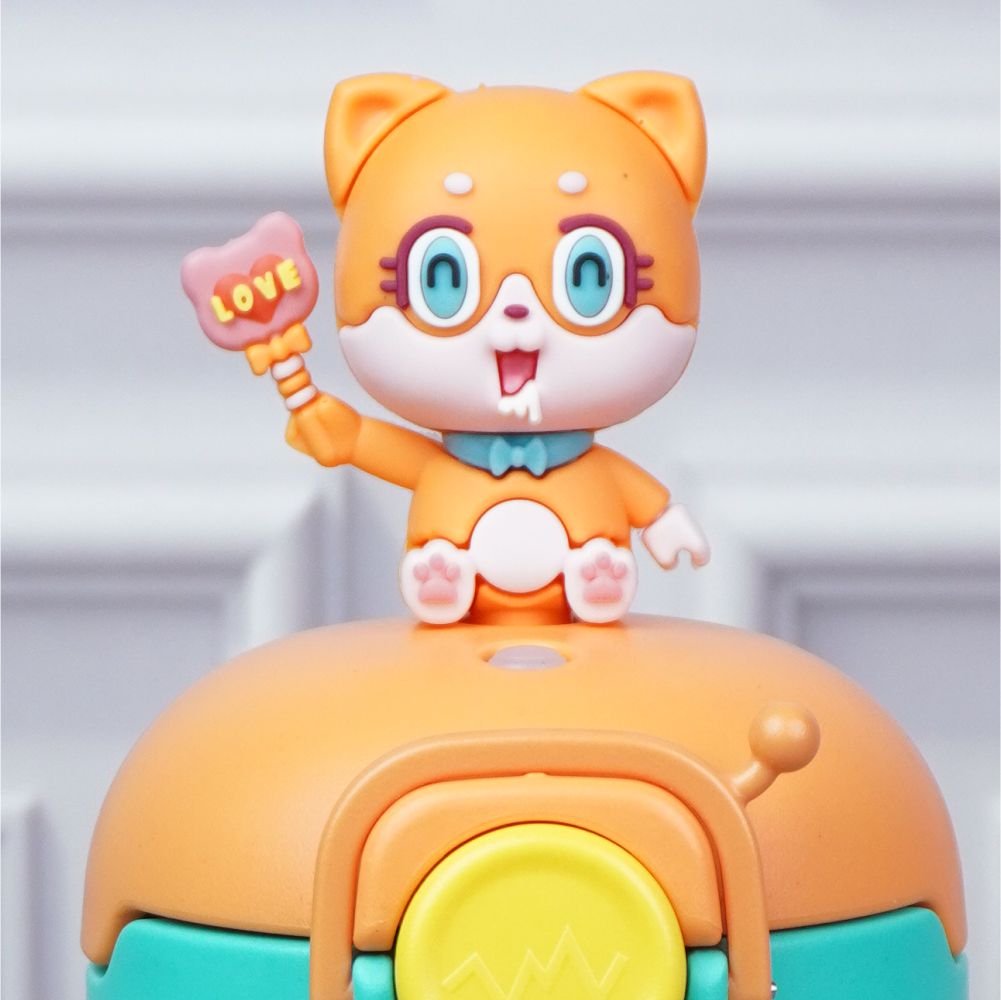 Orange 3D Foxy Toy Lid Kids Stainless Steel Water Bottle,500ml