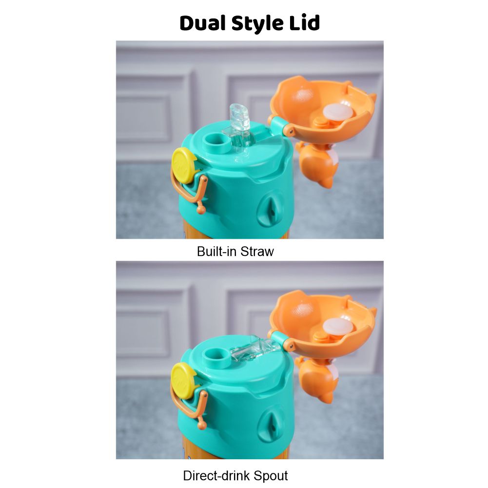 Orange 3D Foxy Toy Lid Kids Stainless Steel Water Bottle,500ml