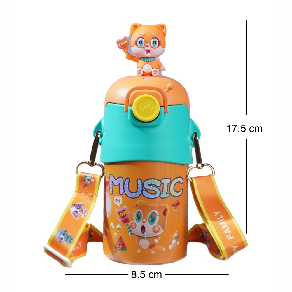 Orange 3D Foxy Toy Lid Kids Stainless Steel Water Bottle,500ml