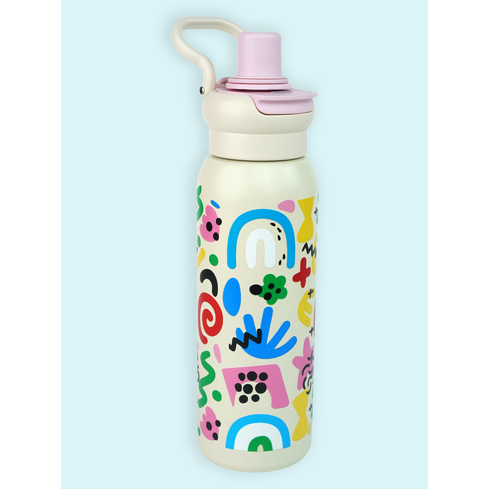 Pink Abstract Print Water Bottle Flask, 600ml