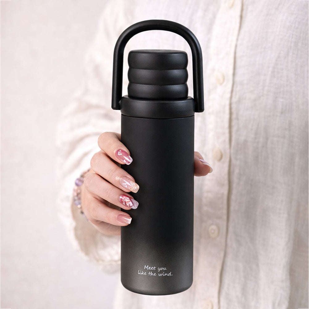Black 3Stripes Lid Series,  Stainless Steel Kids Water Bottle , 500ml
