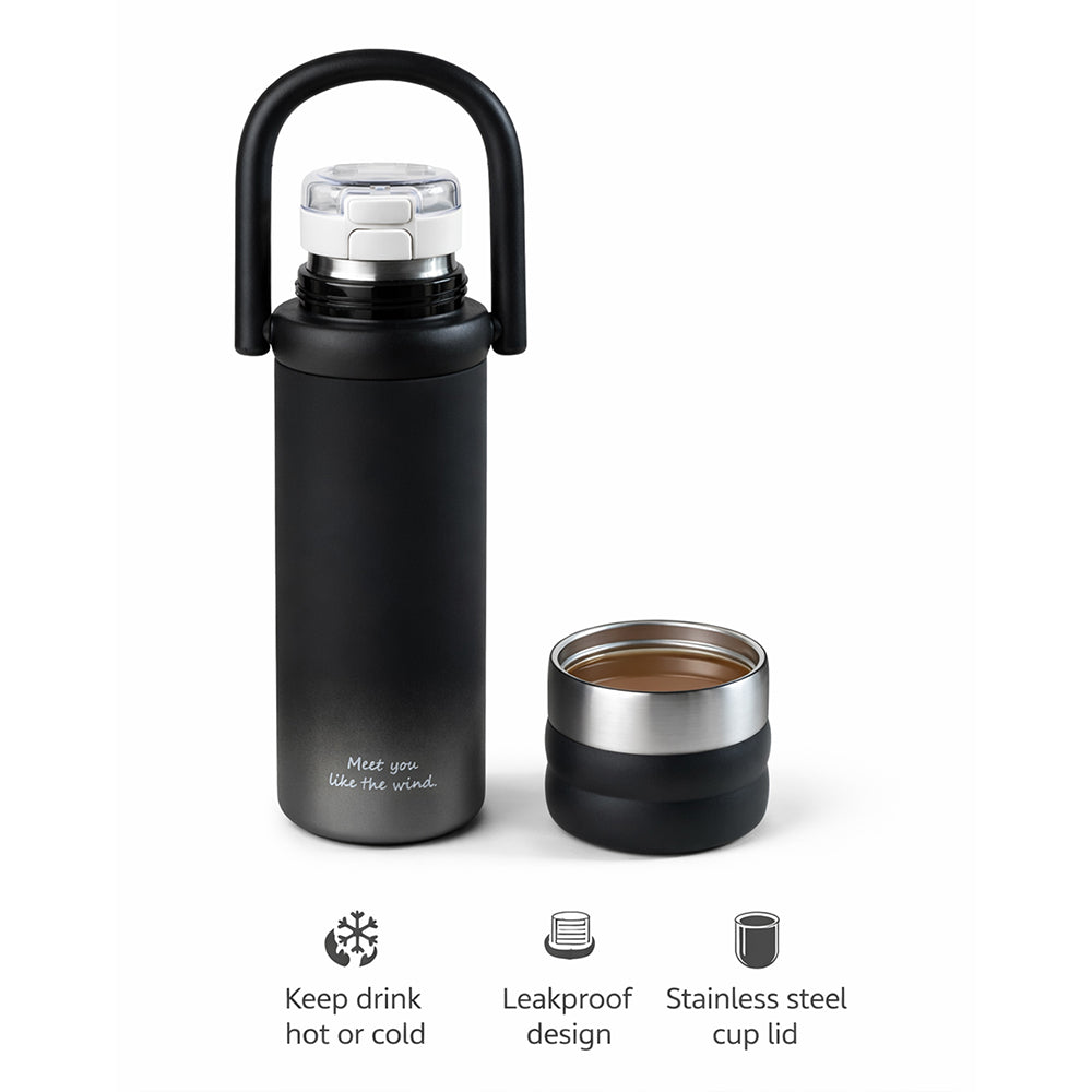Black 3Stripes Lid Series,  Stainless Steel Kids Water Bottle , 500ml