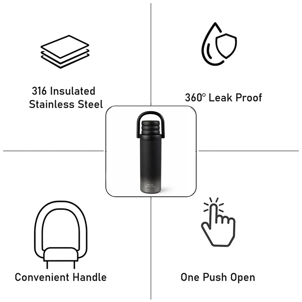 Black 3Stripes Lid Series,  Stainless Steel Kids Water Bottle , 500ml
