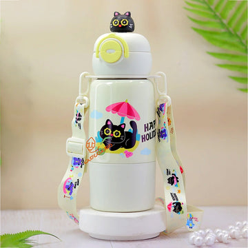 Black Cat Bottomlid Series,  Stainless Steel Kids Water Bottle , 480ml