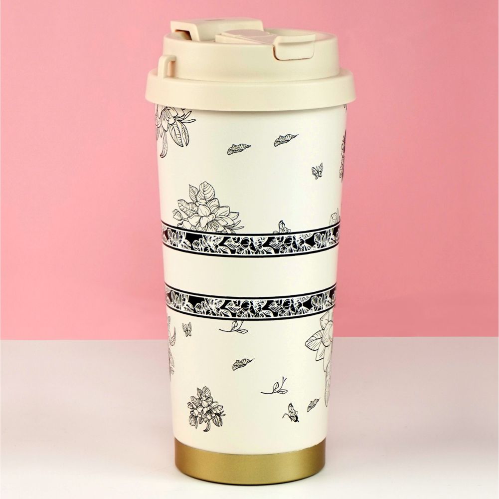 Black Floral Stainless Steel premium Insulated Detox Infuser Bottle with Tea and Fruit Infuser attachment, 520ml