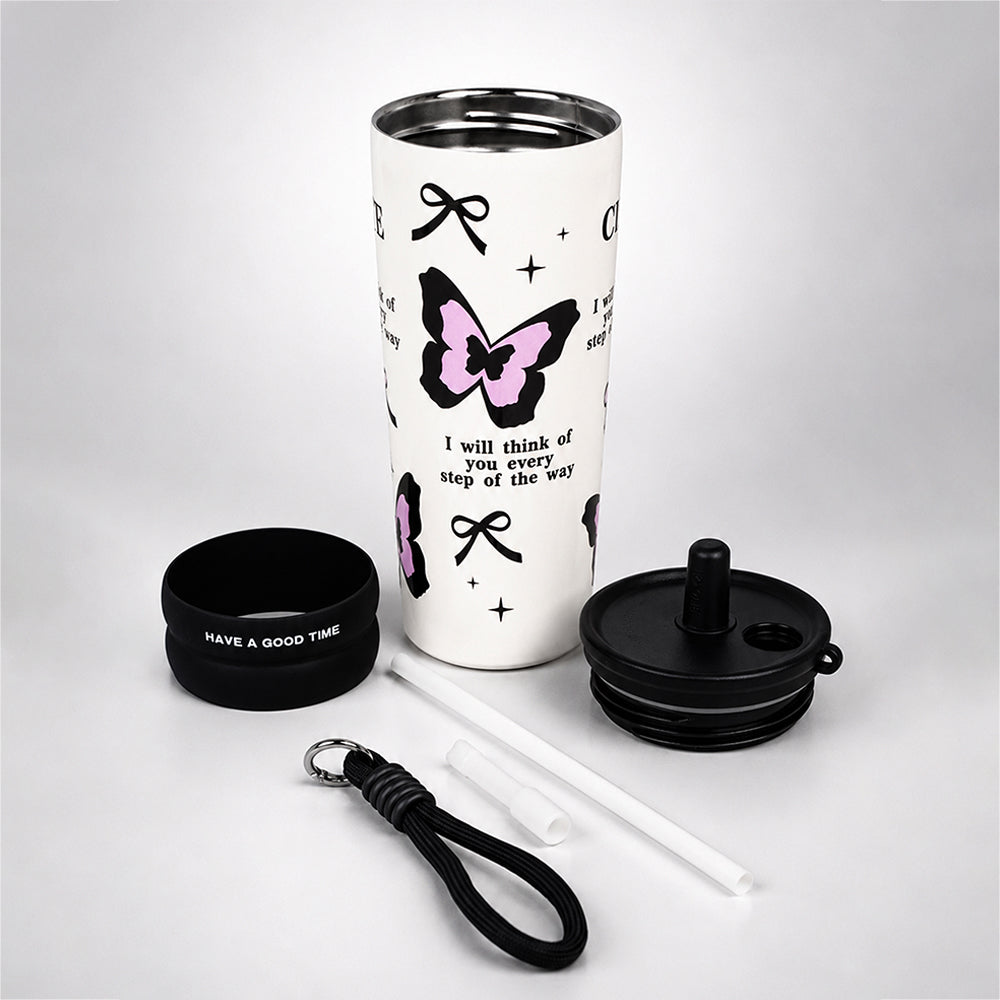Black Pink Butterfly, Good Time Series, Stainless Steel Tumbler and Water Bottle for Kids & Adults, 710ml