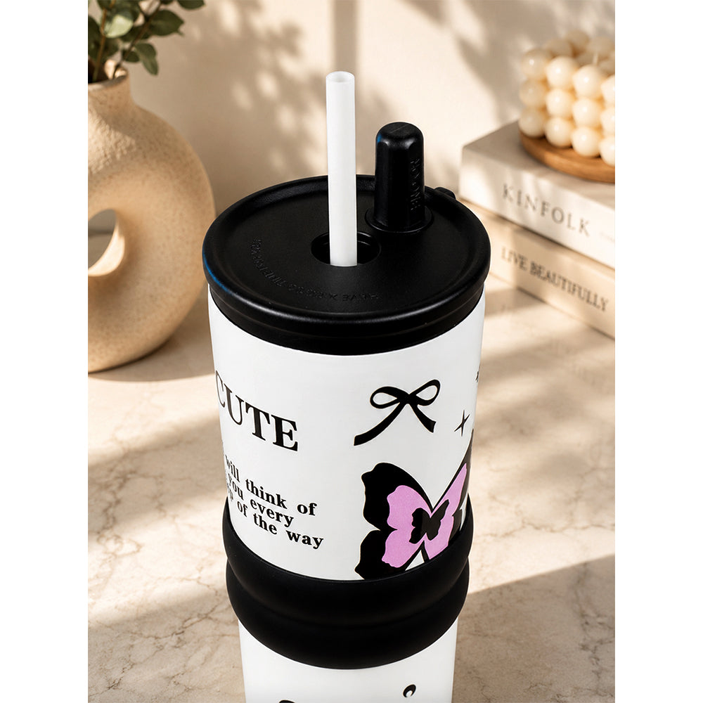 Black Pink Butterfly, Good Time Series, Stainless Steel Tumbler and Water Bottle for Kids & Adults, 710ml