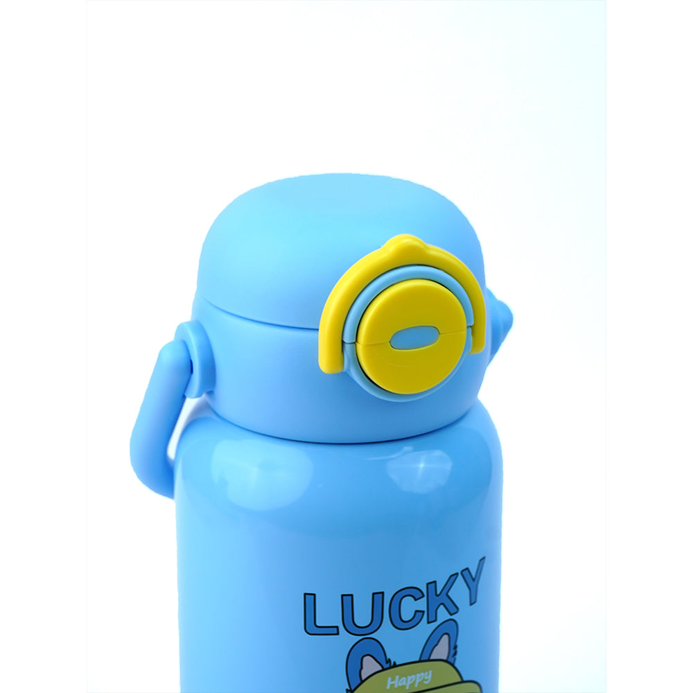 Blue  Checks Labubu with Matching Cover Stainless Steel Water Bottle for Kids,500 ml