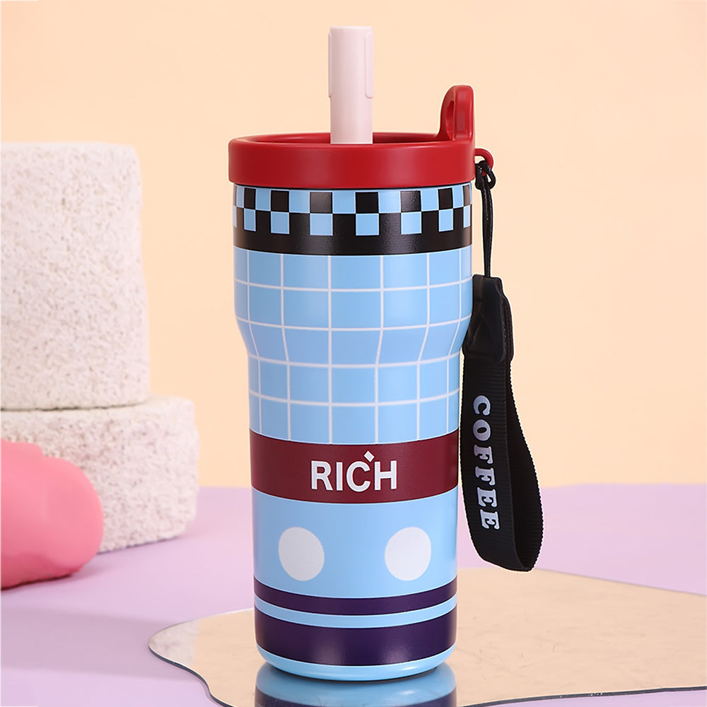 Blue Red checks, Rich Series, Stainless Steel Tumbler and Water Bottle for Kids, Teens and Adults, 560 ml