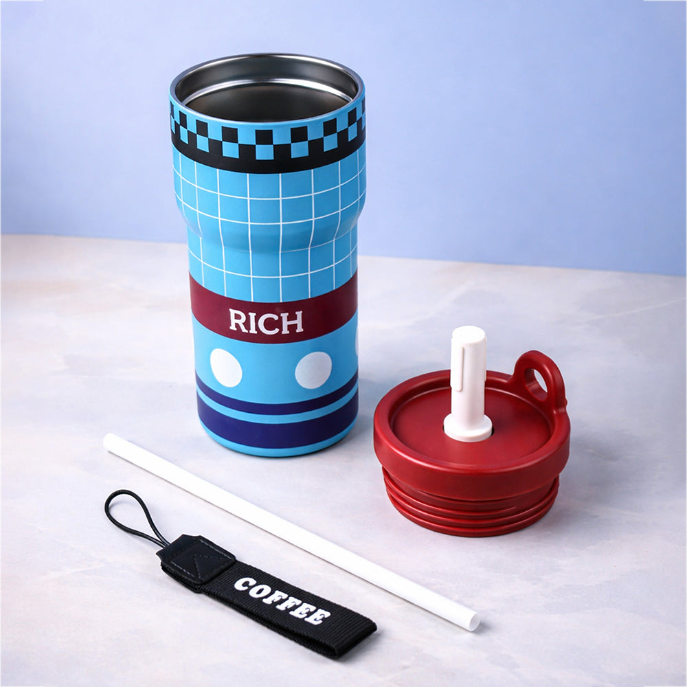 Blue Red checks, Rich Series, Stainless Steel Tumbler and Water Bottle for Kids, Teens and Adults, 560 ml