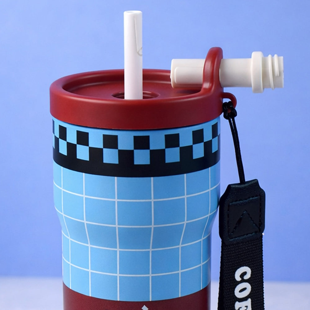 Blue Red checks, Rich Series, Stainless Steel Tumbler and Water Bottle for Kids, Teens and Adults, 560 ml