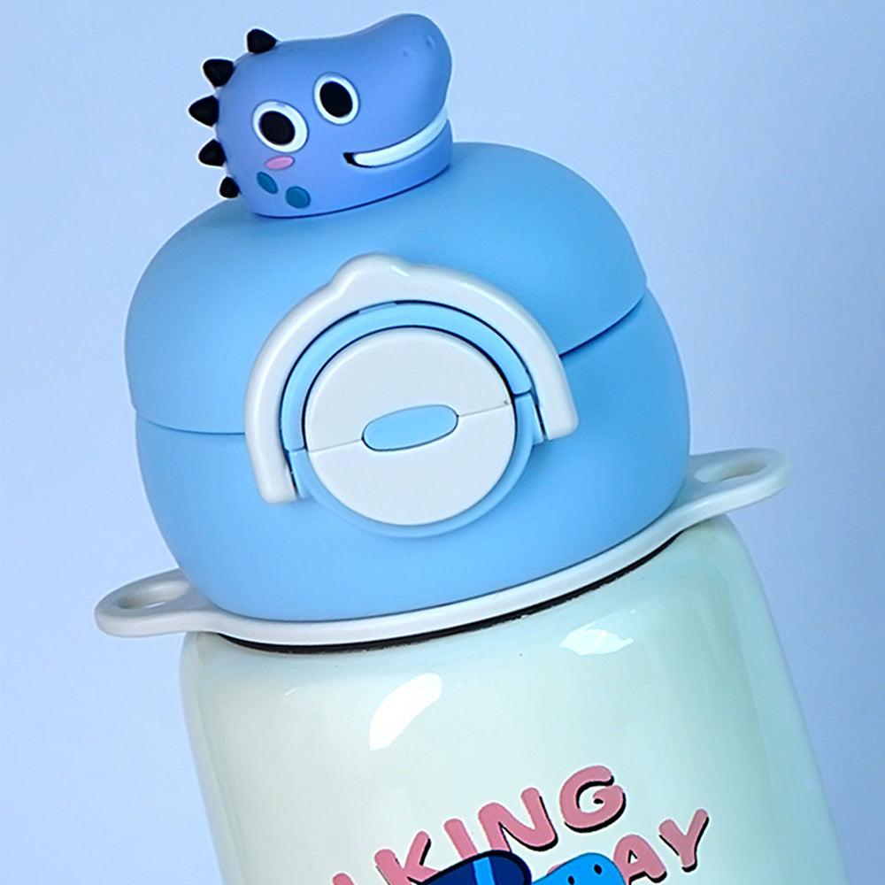 Blue  Dino Bottomlid Series,  Stainless Steel Kids Water Bottle , 480ml