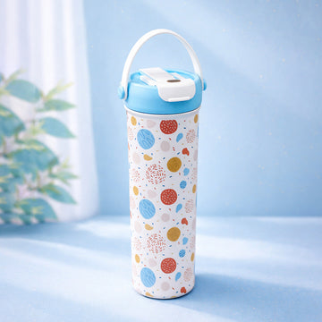 Light Blue & orange sprinkles soft silicone handle series, Stainless Steel Tumbler and Water Bottle for kids, Teens and Adults, 650 ml