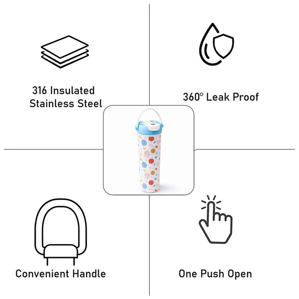 Light Blue & orange sprinkles soft silicone handle series, Stainless Steel Tumbler and Water Bottle for kids, Teens and Adults, 650 ml