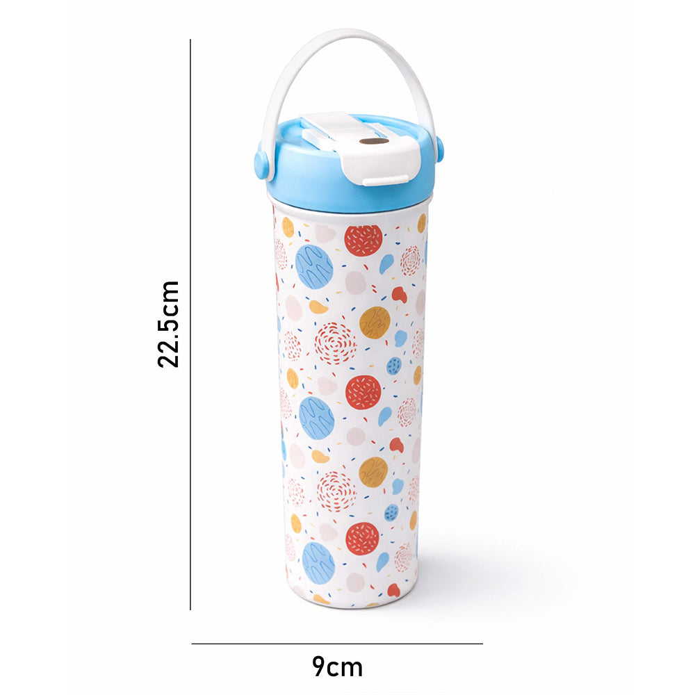 Light Blue & orange sprinkles soft silicone handle series, Stainless Steel Tumbler and Water Bottle for kids, Teens and Adults, 650 ml