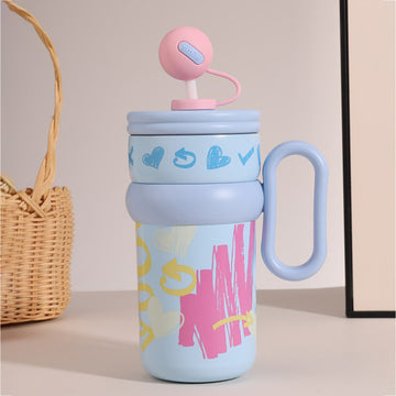 Blue Pastel XOXO series, Stainless Steel Tumbler and Water Bottle for Kids & Adults, 540ml