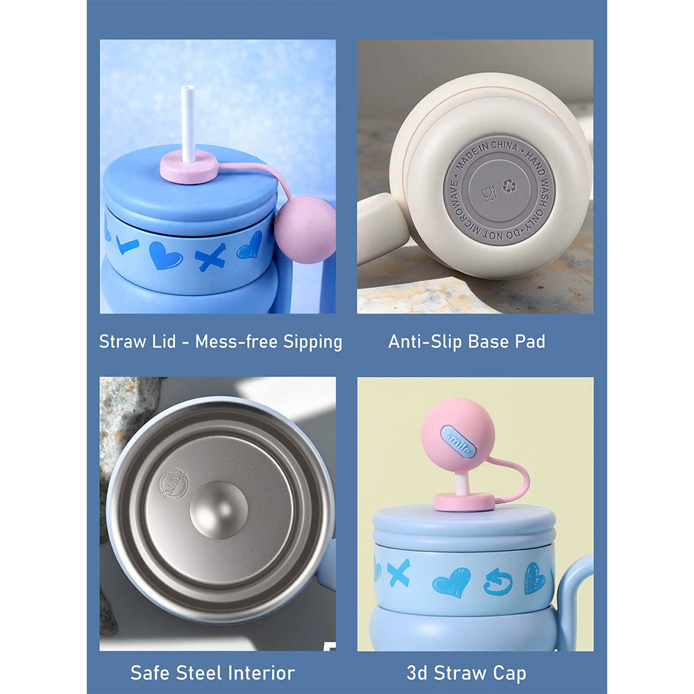 Blue Pastel XOXO series, Stainless Steel Tumbler and Water Bottle for Kids & Adults, 540ml