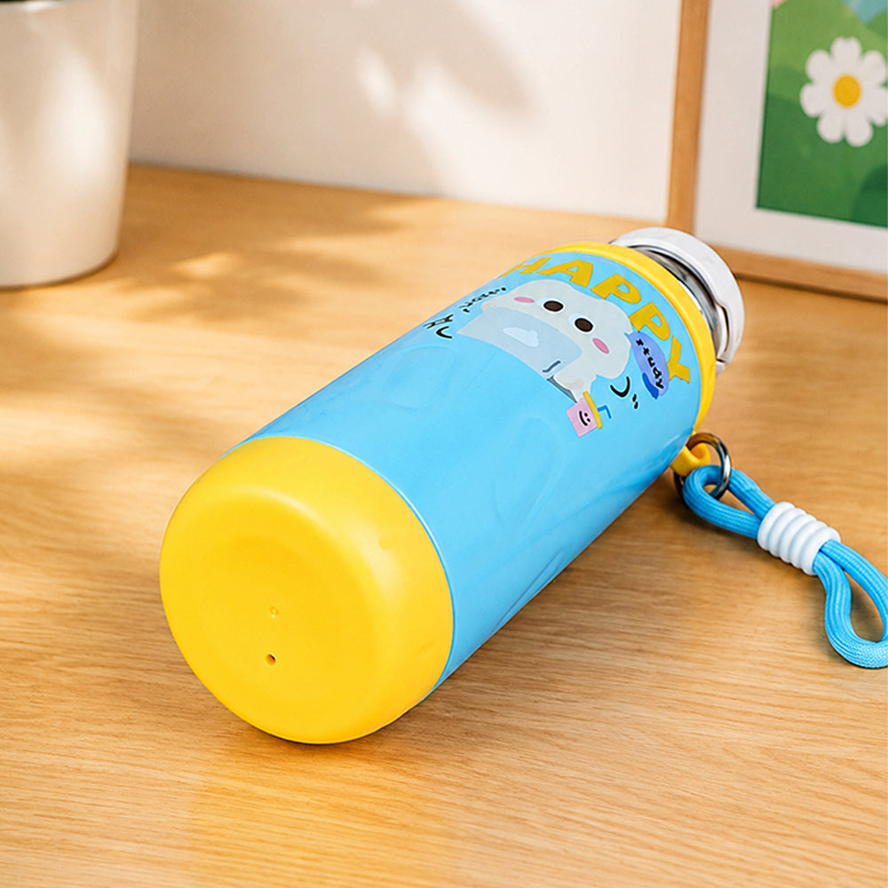 Blue Yellow, Happy Study Design, Stainless Steel Thermos & Water Bottle for Kids, 600ml