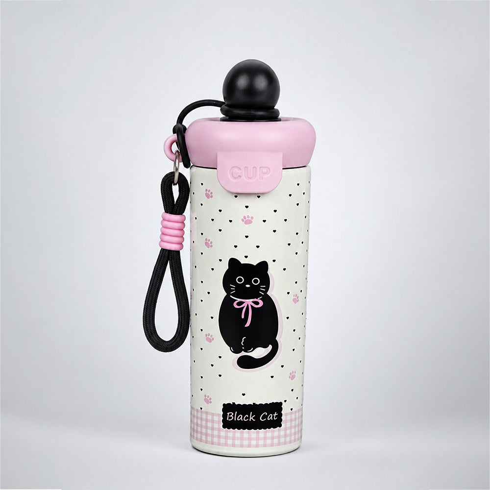 Bow Catty, Black Ball Lid Series, Stainless Steel Tumbler and Water Bottle for Kids & Adults, 650ml
