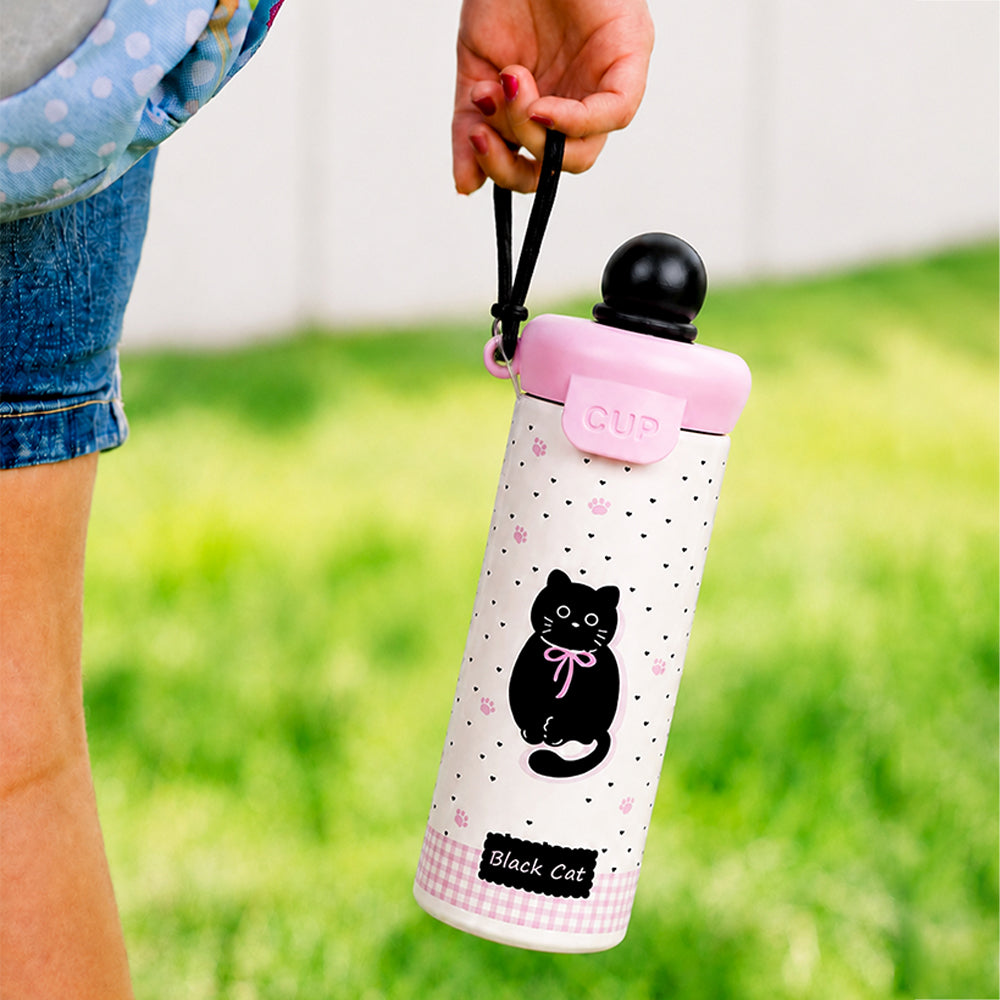 Bow Catty, Black Ball Lid Series, Stainless Steel Tumbler and Water Bottle for Kids & Adults, 650ml