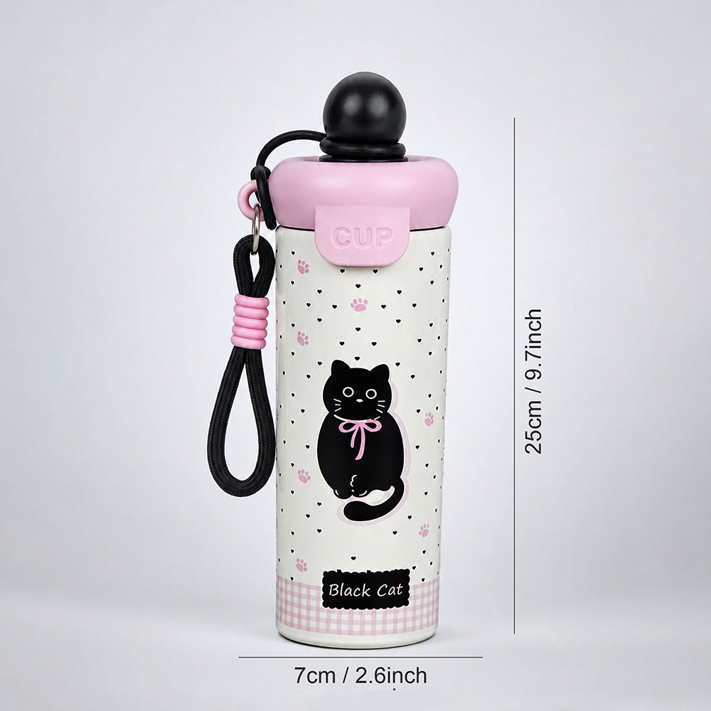 Bow Catty, Black Ball Lid Series, Stainless Steel Tumbler and Water Bottle for Kids & Adults, 650ml