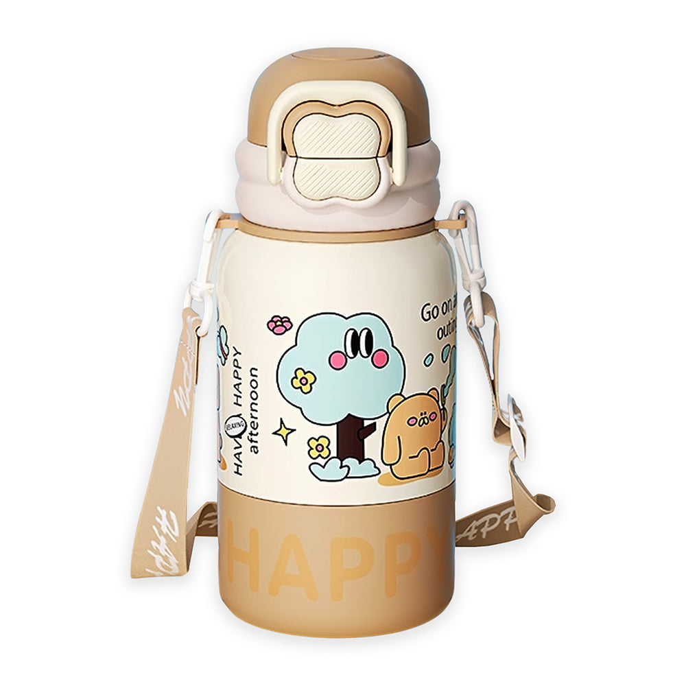 Brown Happy Cartoon Stainless Steel kids Water Bottle, 500ml