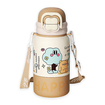 Brown Happy Cartoon Stainless Steel kids Water Bottle, 500ml