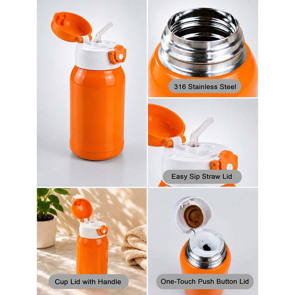 Brown Horse Design,Two Lid Series with Plush Cover, Stainless SteelWater Bottle & Hot thermos flask forKids and Toddlers, 500ml