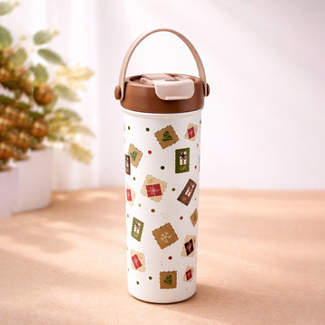 Brown Gift Stamps  soft silicone handle series, Stainless Steel Tumbler and Water Bottle for kids, Teens and Adults, 650 ml