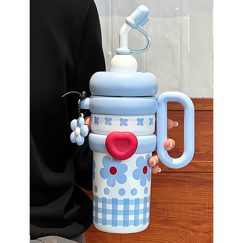 Bubble Blue Flower Stainless Steel Water Tumbler bottle for Kids & Adults , 1000ml